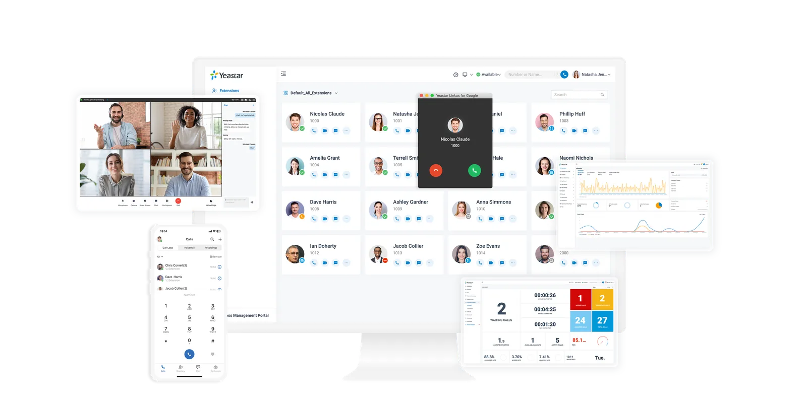 Yeastar Linkus unified communications interface across desktop, web and mobile devices